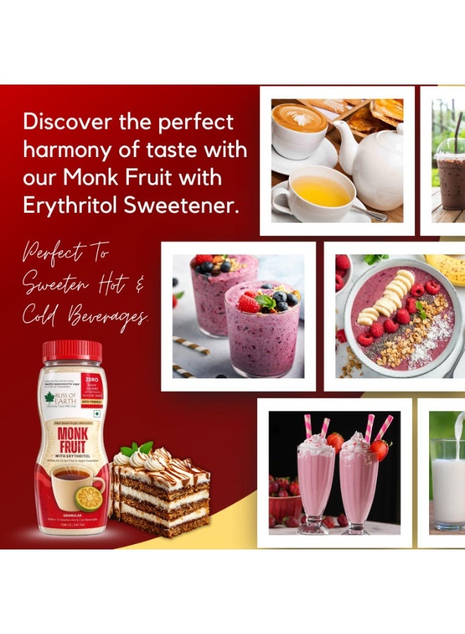 BLISS OF EARTH Monk Fruit Sweetener with Erythritol (200g), 1:1 Zero Calorie Sugar Alternative, Keto Friendly, No Aftertaste, Zero Glycaemic Natural Sweetener - Image 4